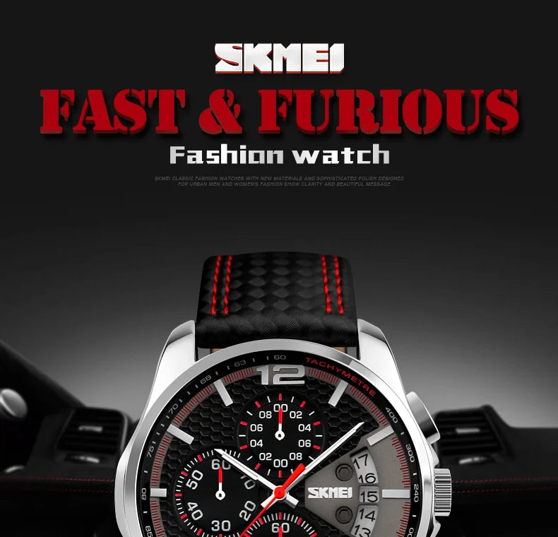 Skmei Top Brand Luxury Leather Strap 5Bar Waterproof Quartz Wristwatches Relogio Masculino Fashion Sport Mens Watches 9106