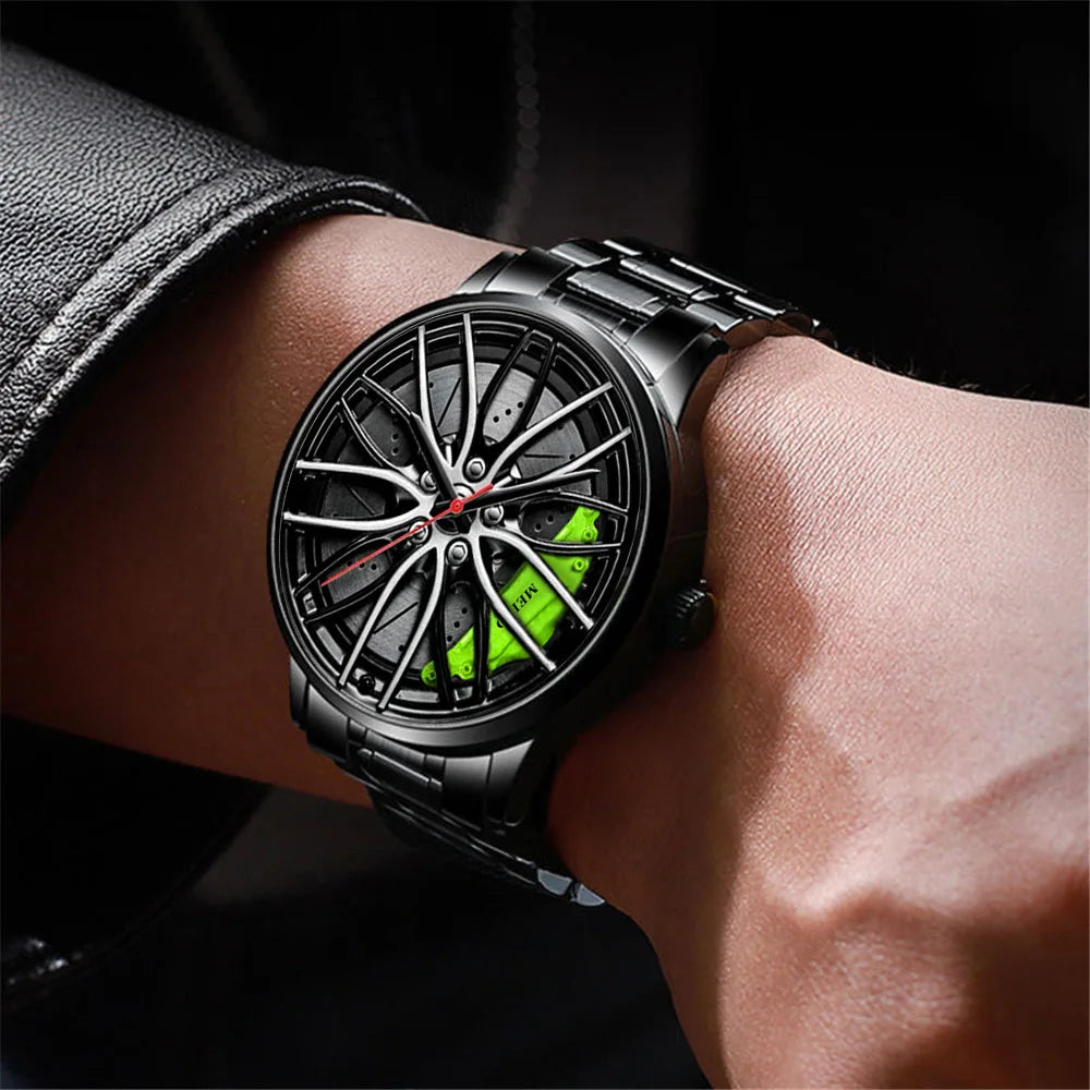 2025 Top Men Leather Watches Men Car Wheel Hub Stainless Steel Quartz Watch For Mens Military Sports Watch Relogio Masculino