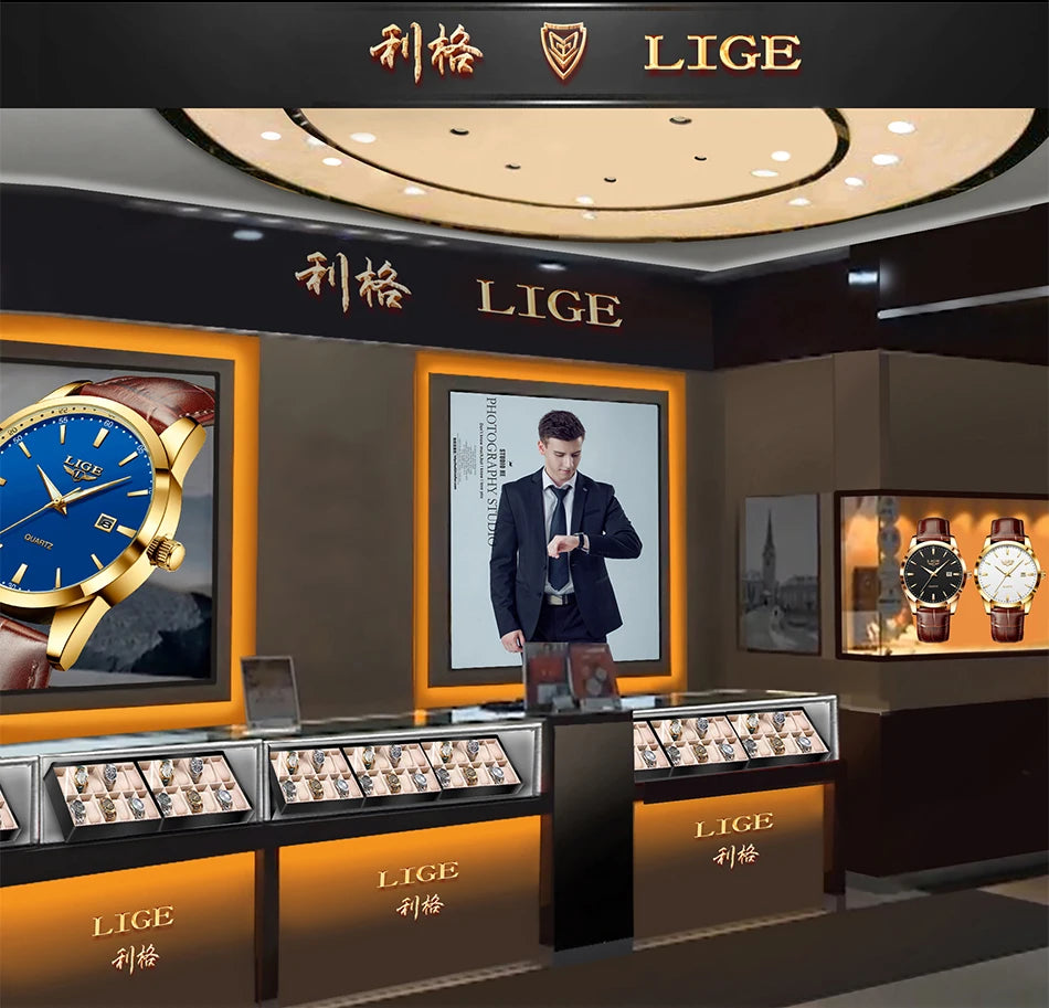 LIGE Fashion Brown Leather Watch Men Military Sports Men's Quartz Wristwatches Casual Waterproof Chronograph Relogios Masculino