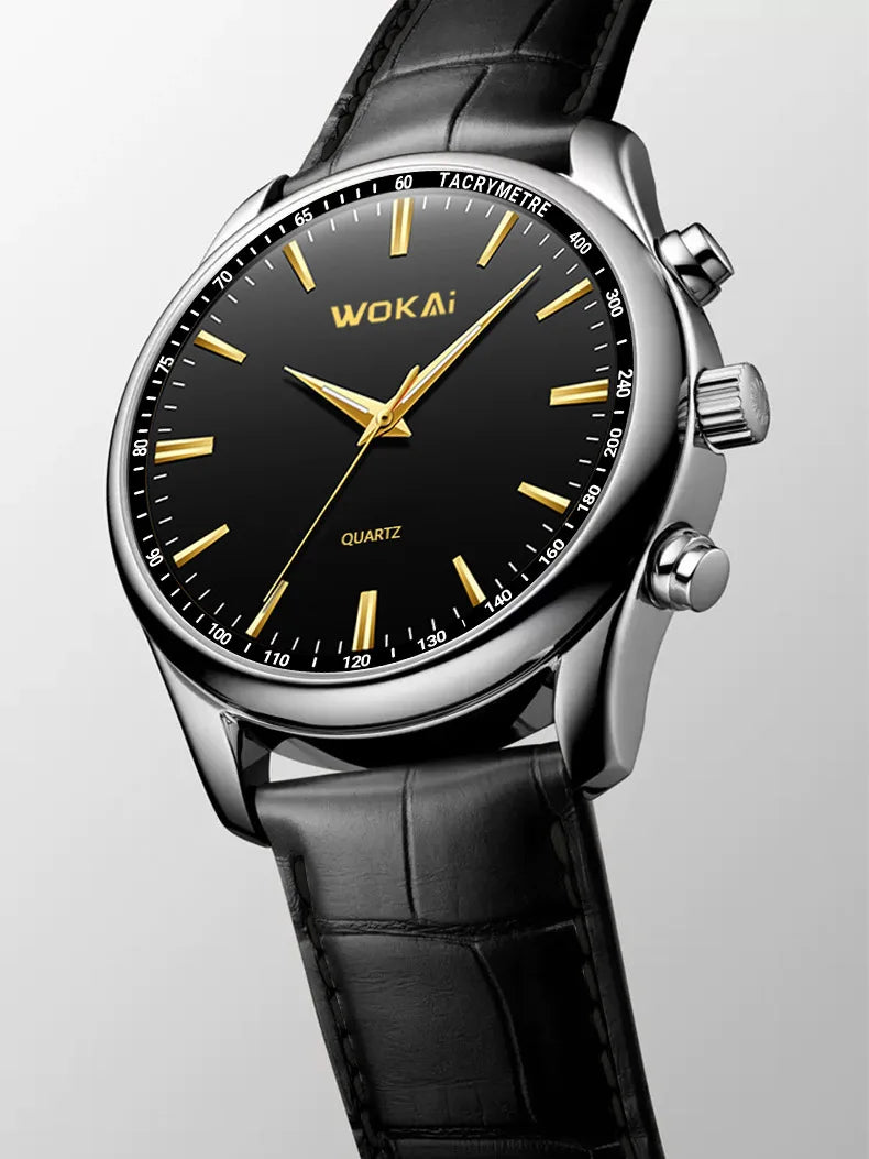 2023 New Wokai Men's Watches Fashion Business Watches Men Casual Leather Belt Quartz Wristwatches Relogio Masculino Reloj Hombre