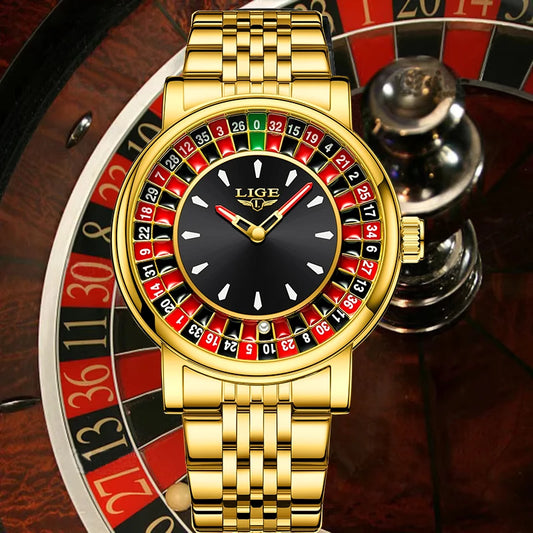 LIGE Unique Creative Men's Watches Fashion Casual Stainless Steel Rotating Dial Roulette Waterproof Classic Quartz Man Watch New