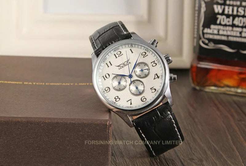 JARAGAR Luxury Replica Six Hands Multifunctional Automatic Man Watches Leather Elegant Mechanical Waterproof Male Wrist Clock