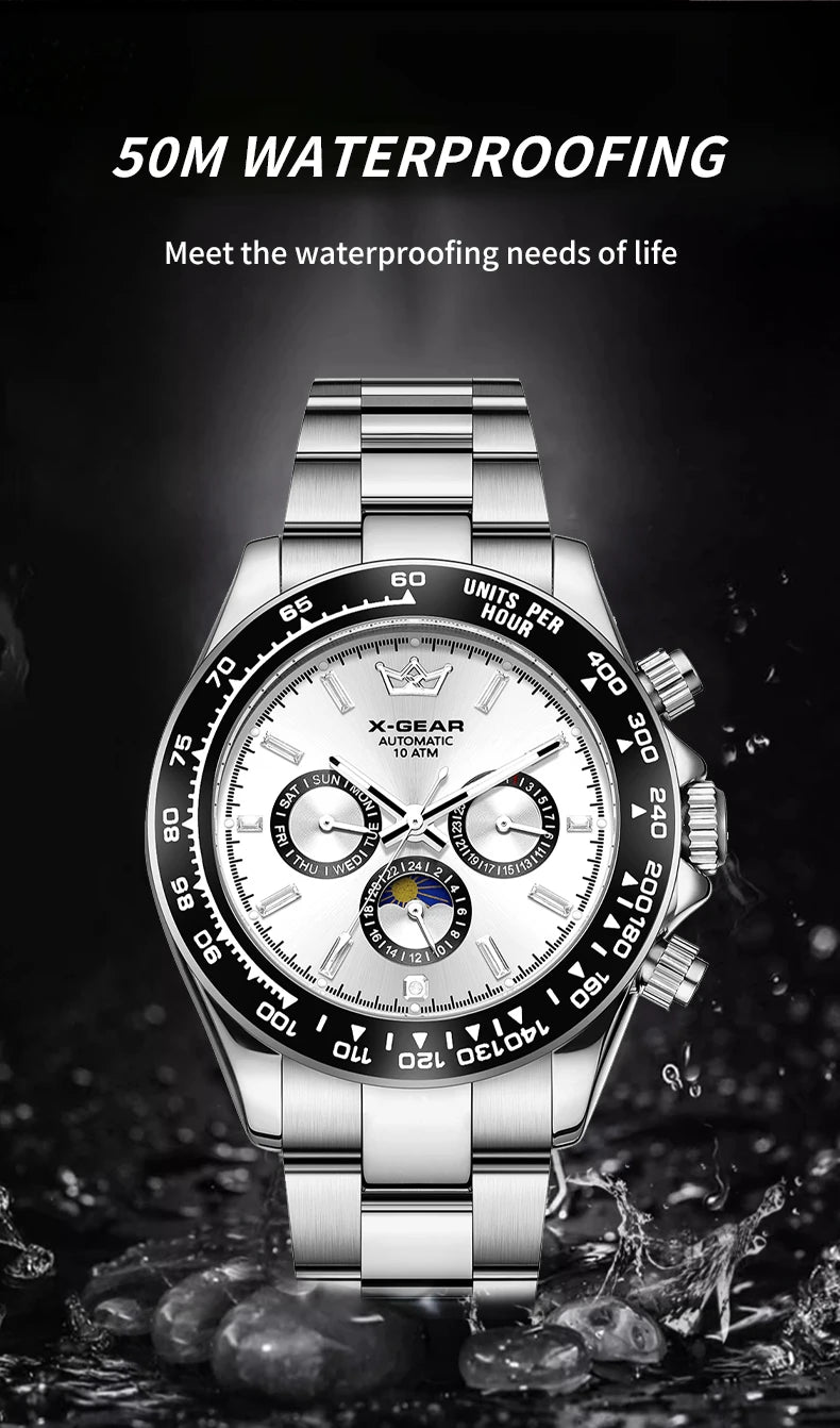 New Luxury Men's Watch – Automatic Mechanical Triple Sub-Dial Six-Hand Water-Resistant Luminous Stainless Steel Wristwatc