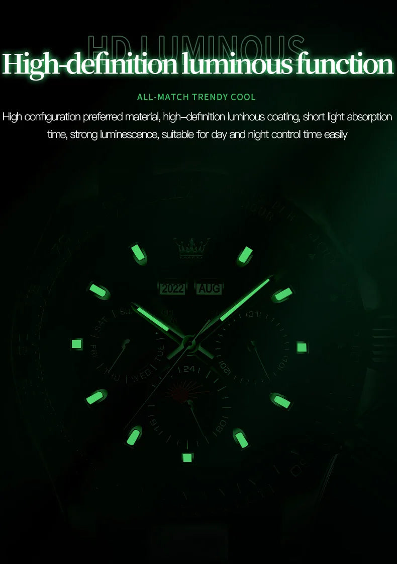 OLEVS 6654 Luxury Mens Watch Chronograph Automatic Mechanical Wristwatch Waterproof Luminous Top Brand Watch for Man Date Sport