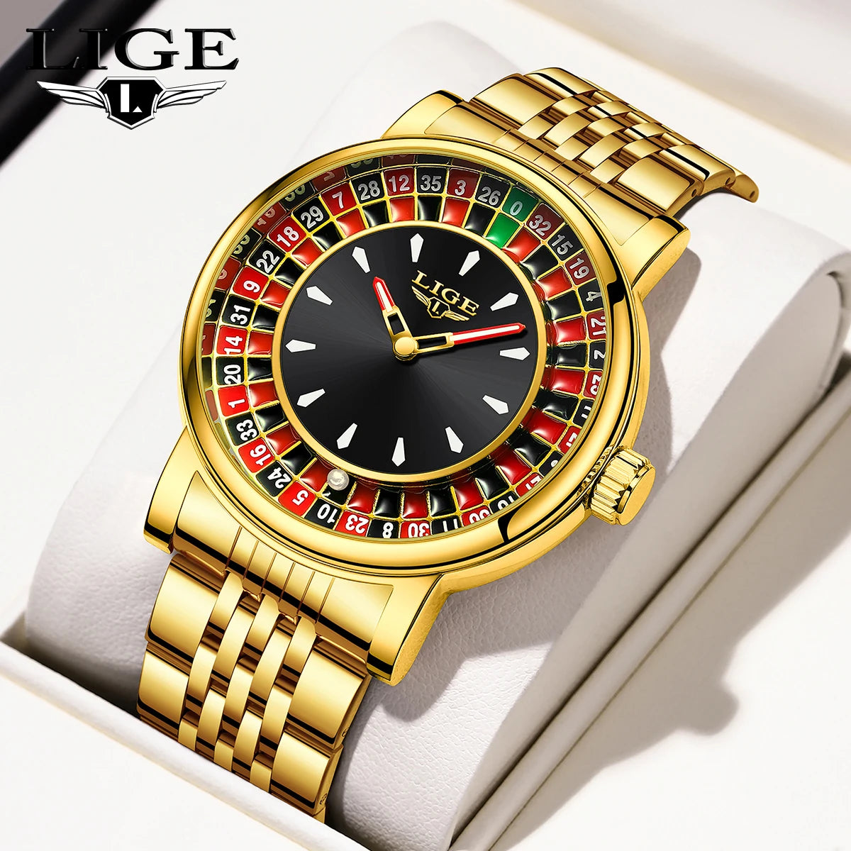 LIGE Unique Creative Men's Watches Fashion Casual Stainless Steel Rotating Dial Roulette Waterproof Classic Quartz Man Watch New