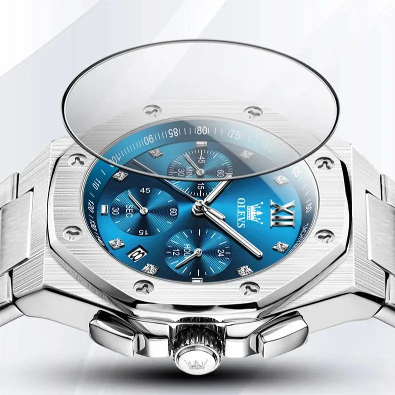 OLEVS 3626 Men's Watches Rhombus Dial Original Quartz Watch for Man Waterproof Luminous Stainless Steel Wristwatch Male Date