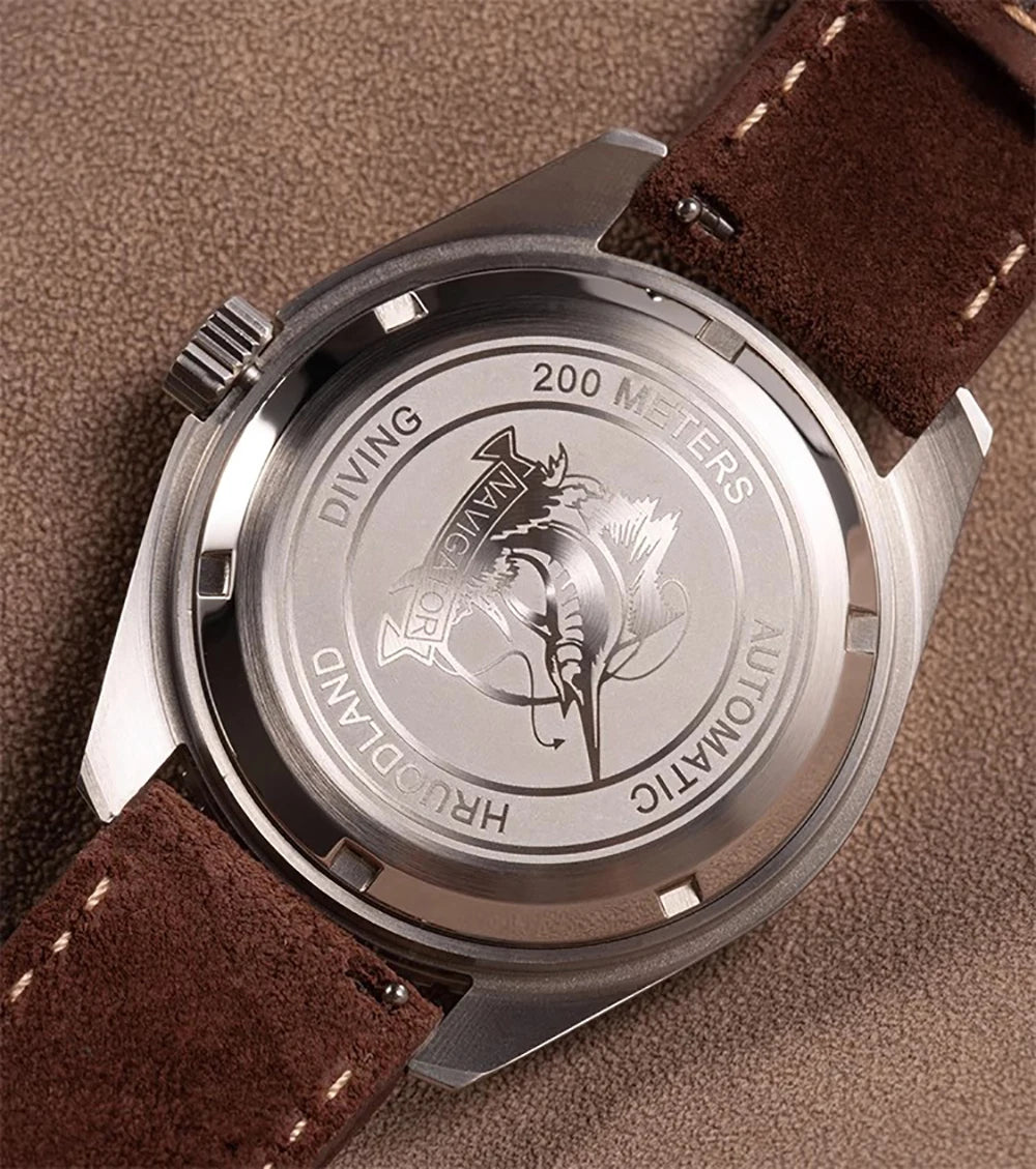 Hruodland Classic Retro Automatic Mechanical Men's Watches F025 Stainless Steel Brown Leather waterproof Luminous reloj hombre