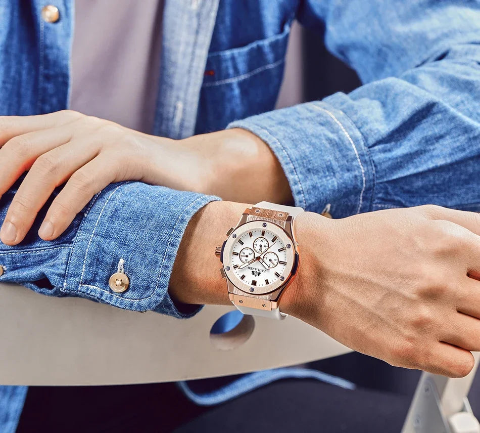 Automatic Watches for Men Mechanical Movement Rose Gold Silver Black Case White Rubber Casual Sports Geneve Watch