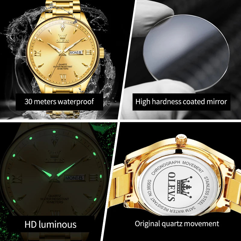 OLEVS 9806 Classic Men's Watches Roman Scale Date Week Stainless steel Business Waterproof Hand Clock