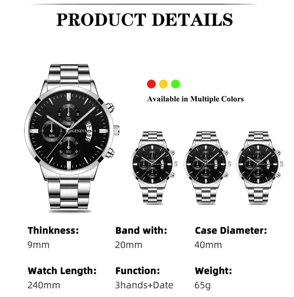 Fashion Mens Watches Luxury Silver Stainless Steel Quartz Wrist Watch Man Business Watch for Men Calendar Clock Reloj Hombre