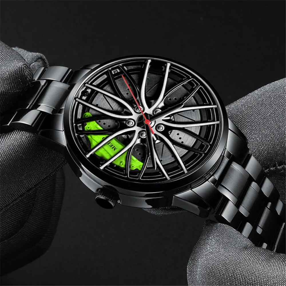 2025 Top Men Leather Watches Men Car Wheel Hub Stainless Steel Quartz Watch For Mens Military Sports Watch Relogio Masculino
