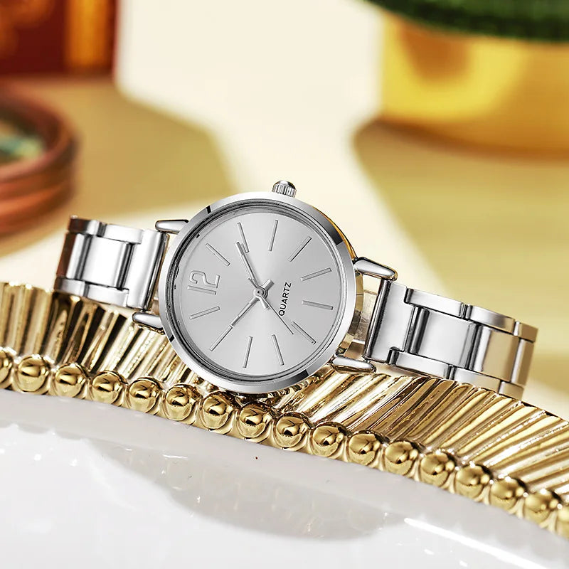 Luxury Watch for Women Simple Round Dial Stainless Fashion Gold Bracelet Quartz Wristwatch Students Ladies Watches Reloj Mujer
