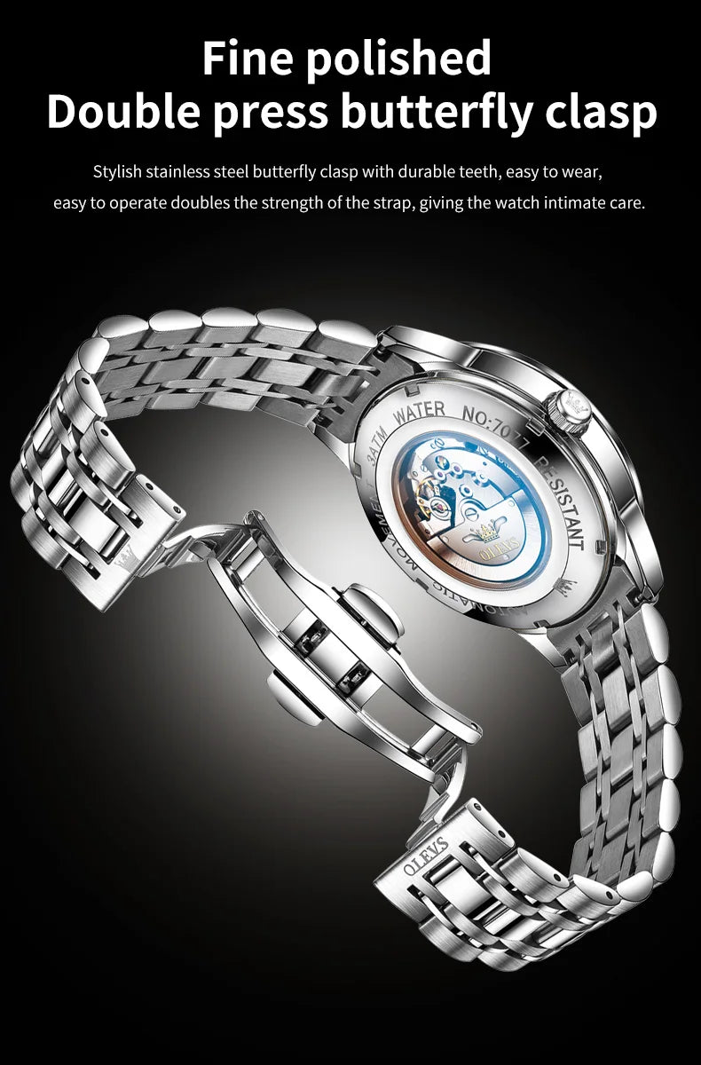 OLEVS Luxury Watch For Men automatic mechanical Wristwatches Classic Men Watch Waterproof Gray Dial Luxury Brand Date Week 7077