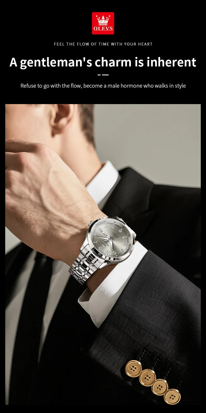 OLEVS Luxury Watch For Men automatic mechanical Wristwatches Classic Men Watch Waterproof Gray Dial Luxury Brand Date Week 7077