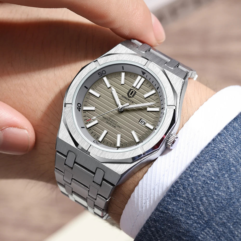 QINGXIYA Mens Watch Top Brand Luxury Auto Date Quartz Watch for Men Stainless Steel Waterproof Wrist Watches relogio masculino