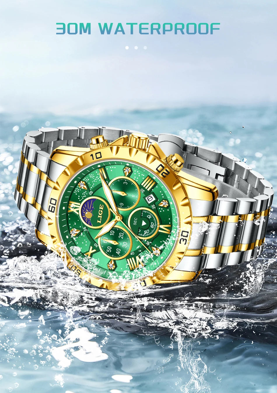 LIGE Woman Watches Rose Gold Top Brand Luxury Green Watch Women Quartz Waterproof Women's Wristwatch Ladies Girls Watches Clock