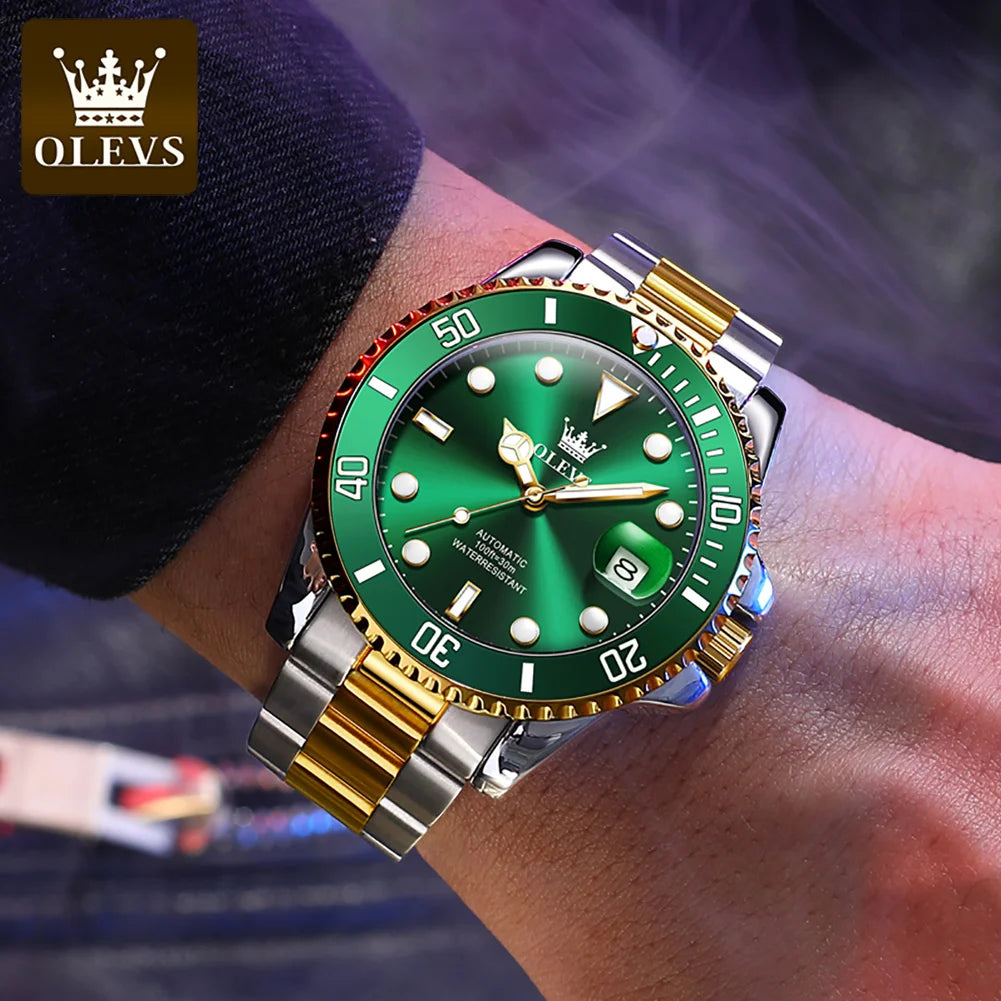 OLEVS 6650 Luxury Automatic Watch Men Rotary Lap Mechanical Movement Waterproof Sports Top Brand Stainless Steel Wristwatch