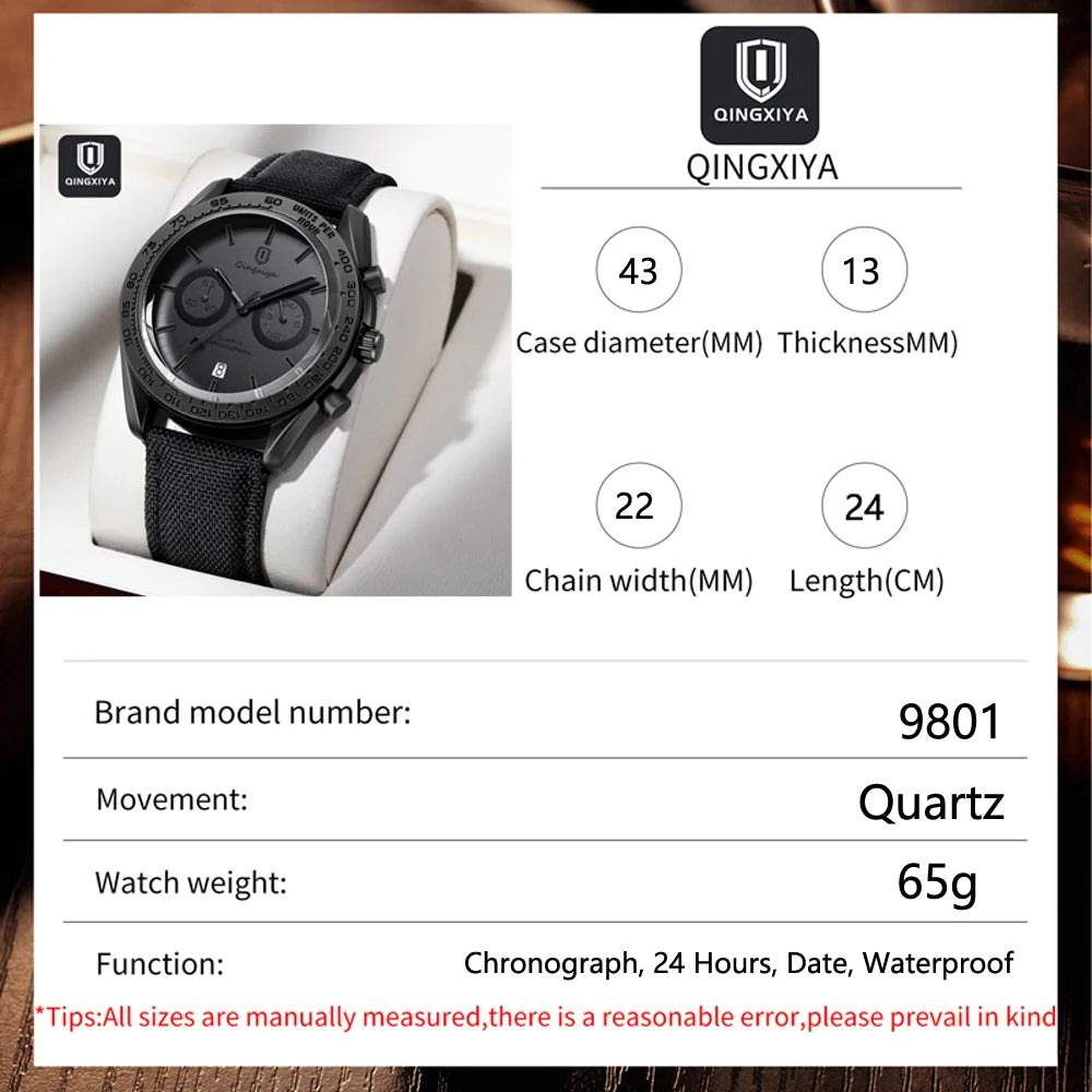 QINGXIYA Fashion Chronograph Quartz Watch for Men Sports Leather Strap Waterproof Date Luxury Mens Watches Relogio Masculino