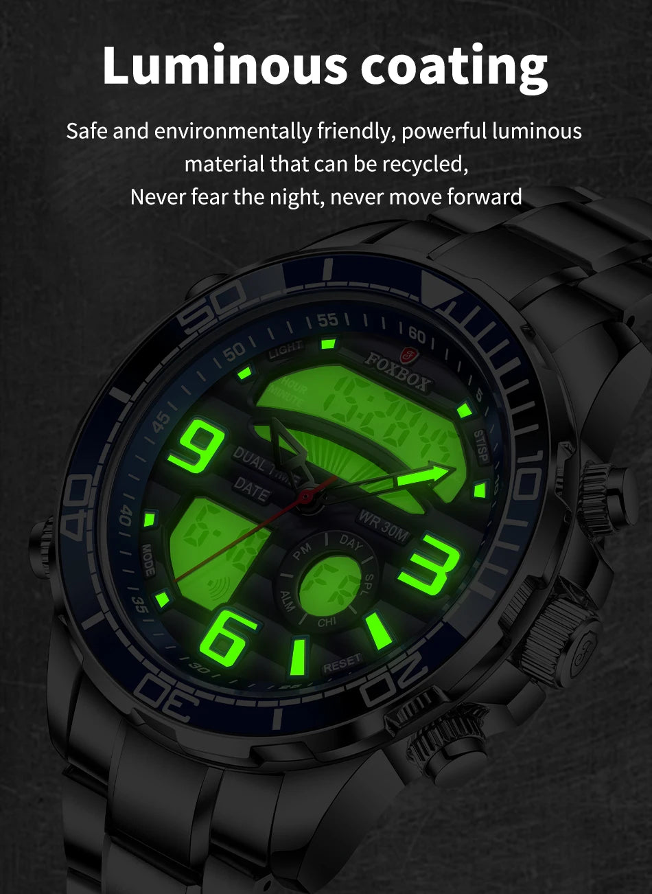 2024 Top Brand Luxury Digital Mens Watches Top Luxury Sport Quartz Wristwatch For Men All Steel Military Waterproof Clock+Box