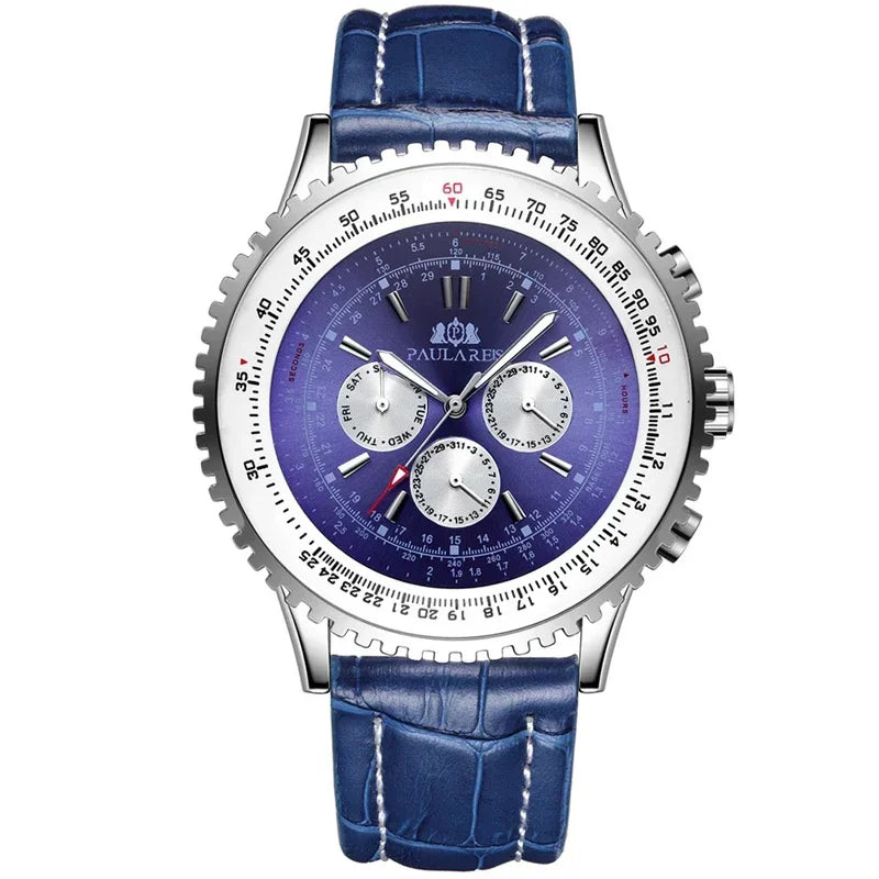 Automatic Watch for Men Mechanical Stainless Steel Black Brown Blue Leather Strap Sports Big 50mm Reloj Hombre Baratos