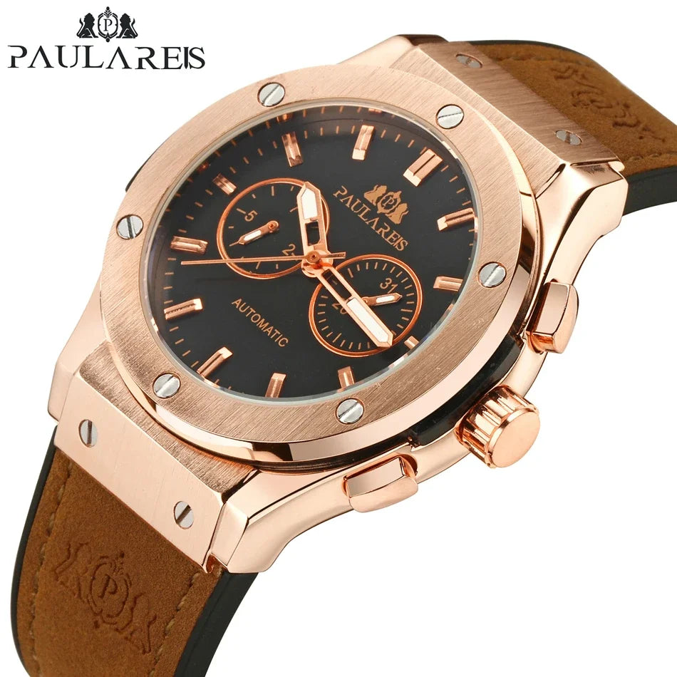 Automatic Watches for Men Mechanical Movement Rose Gold Silver Black Case White Rubber Casual Sports Geneve Watch