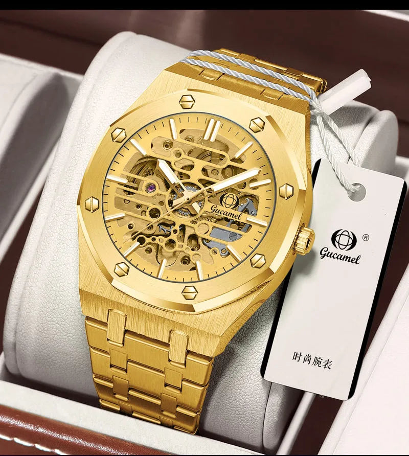 Luxury Men’s Automatic Mechanical Watch, Skeleton Design Self-Winding Wristwatch, Hot-Selling Export Business Watch