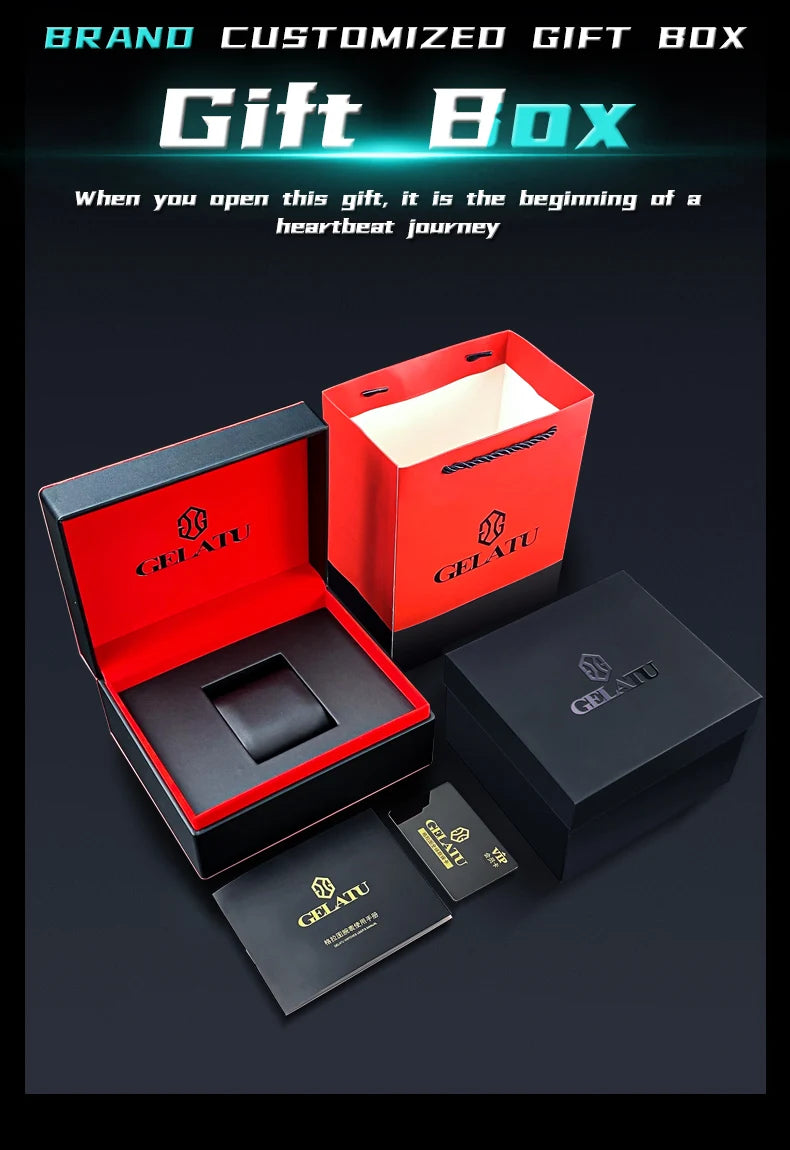 Reloj Hombre Watches Mens GELATU Top Brand Luxury Rose Black Skeleton Tourbillon Automatic Mechanical Watch for Men Waterproof