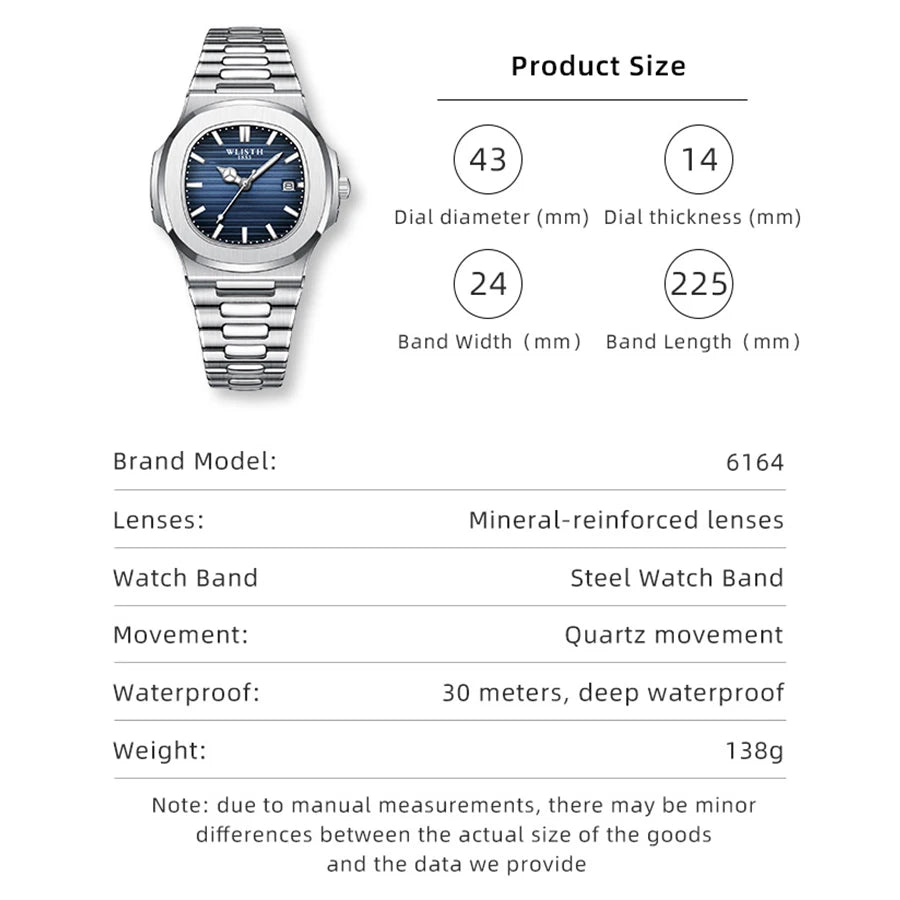 2025 Top Brand Mens Watches Luxury Men Sport Wristwatch Business Waterproof Luminous Fashion Quartz Watch Male with Calendar