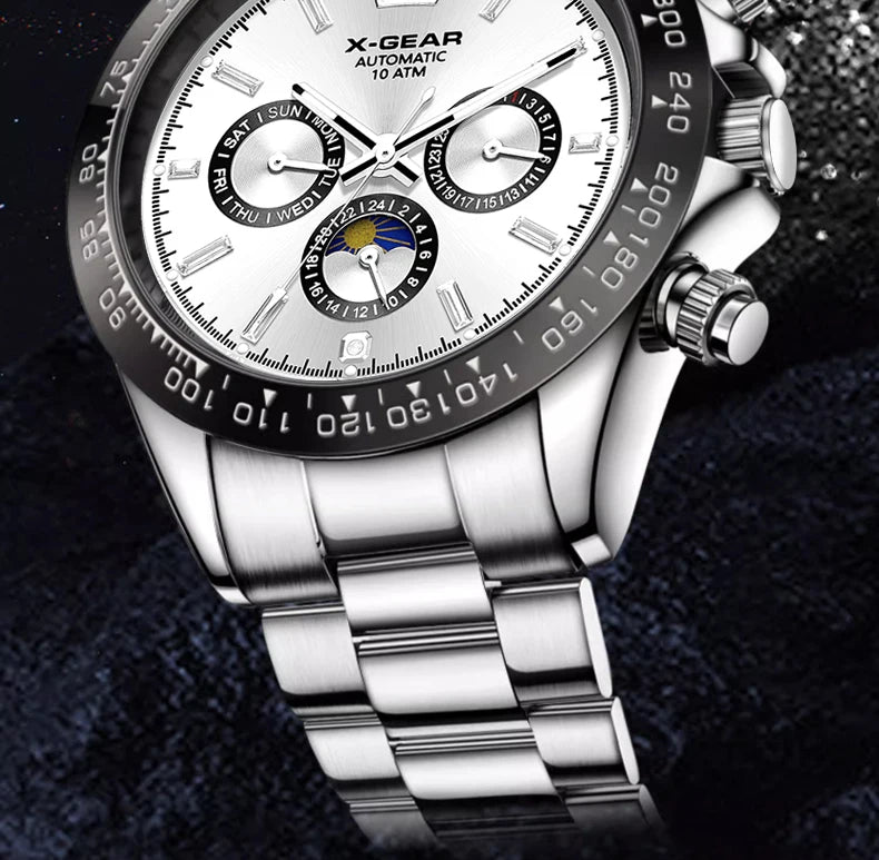 New Luxury Men's Watch – Automatic Mechanical Triple Sub-Dial Six-Hand Water-Resistant Luminous Stainless Steel Wristwatc