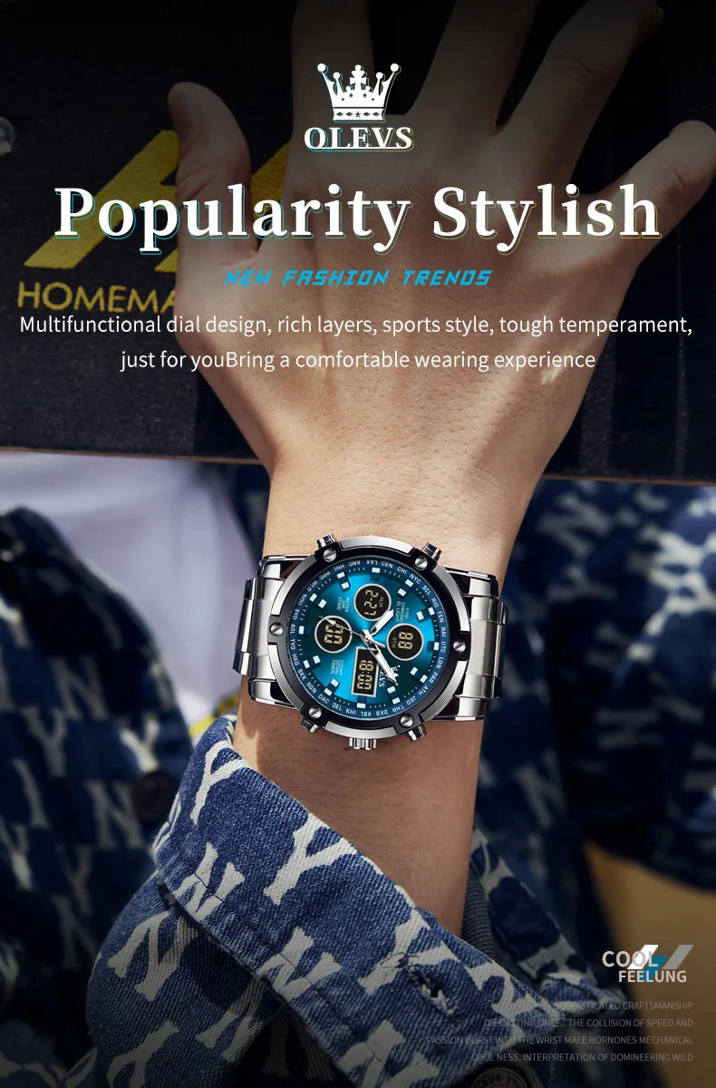 OLEVS Men's Watches Original Multifunctional Wlectronic Watch for Man Waterproof Luminous Alarm Clock Fashion Dress