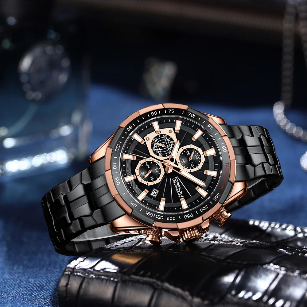 CRRJU Men's Watches Fashion Business Multifunction Quartz Chronograph with Auto Date and Luminous Hands Relogio Masculino
