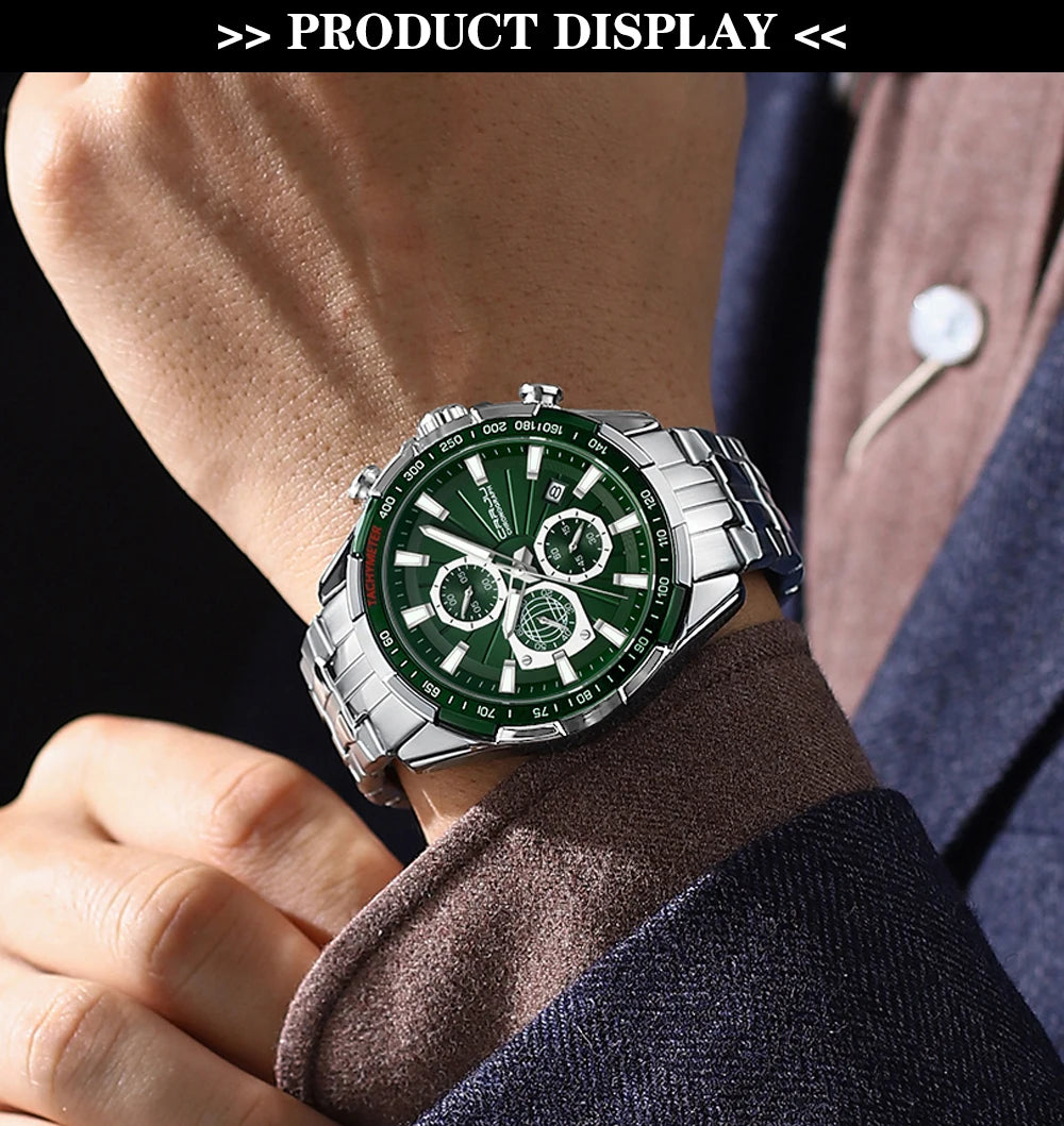 CRRJU Men's Watches Fashion Business Multifunction Quartz Chronograph with Auto Date and Luminous Hands Relogio Masculino