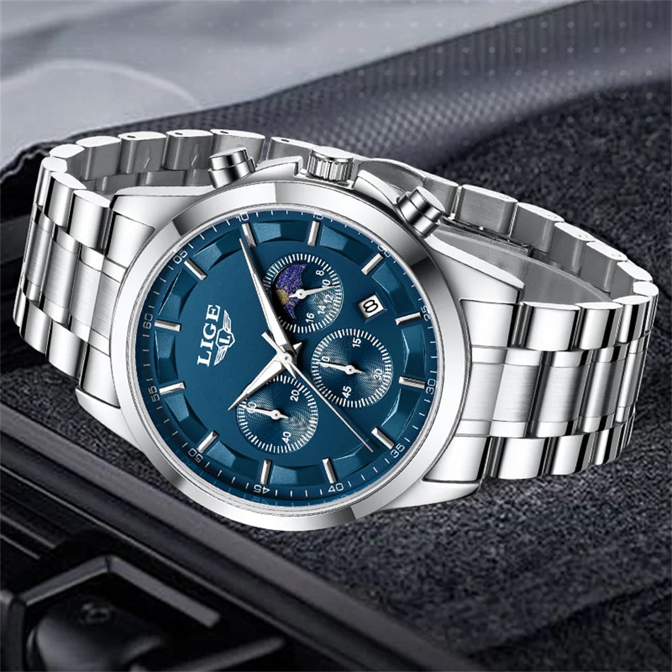 LIGE 2025 New Luxury Mens Watch Fashion Business Quartz Wristwatches Sports Waterproof Luminous Steel Watches Men Reloj Hombre