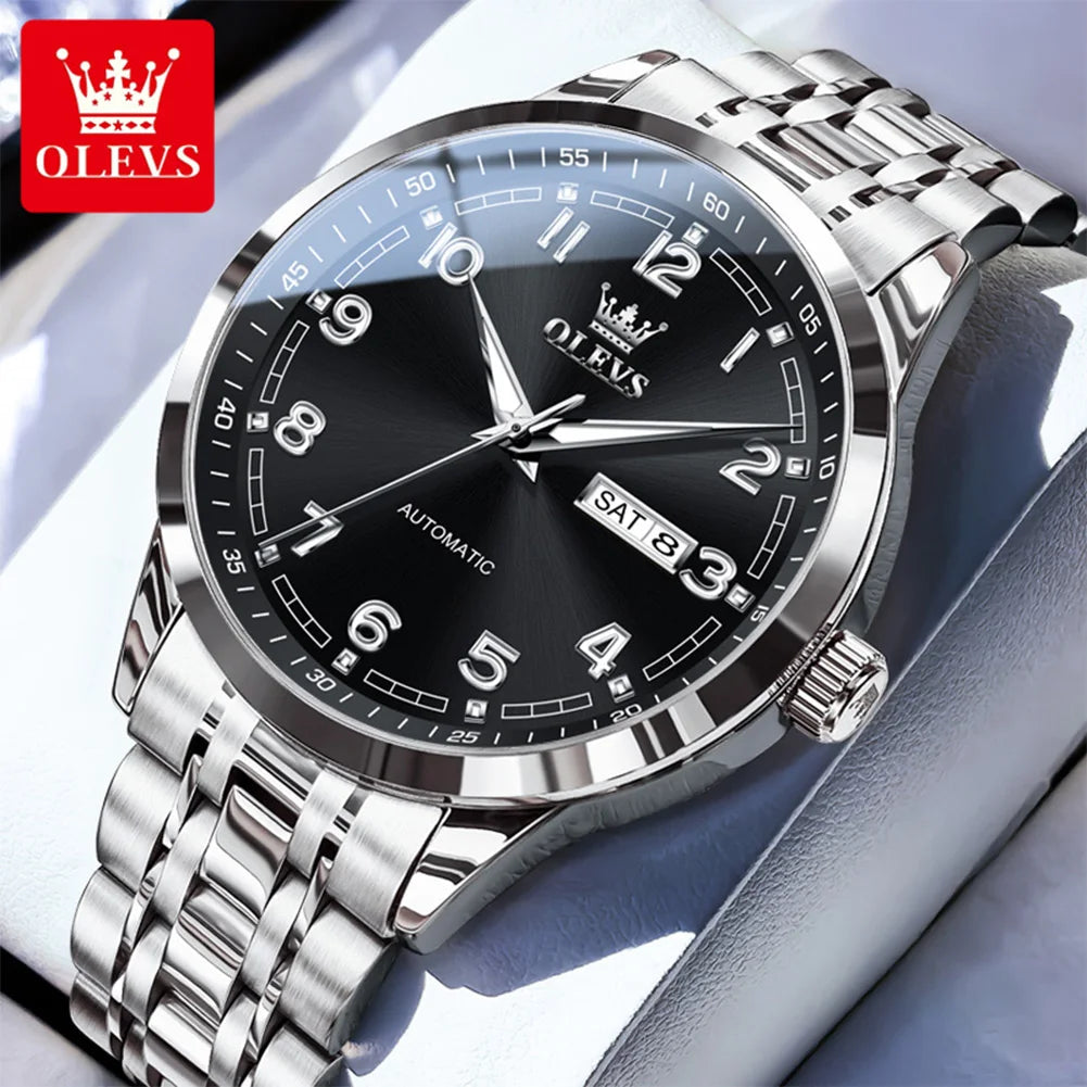 OLEVS Luxury Watch For Men automatic mechanical Wristwatches Classic Men Watch Waterproof Gray Dial Luxury Brand Date Week 7077