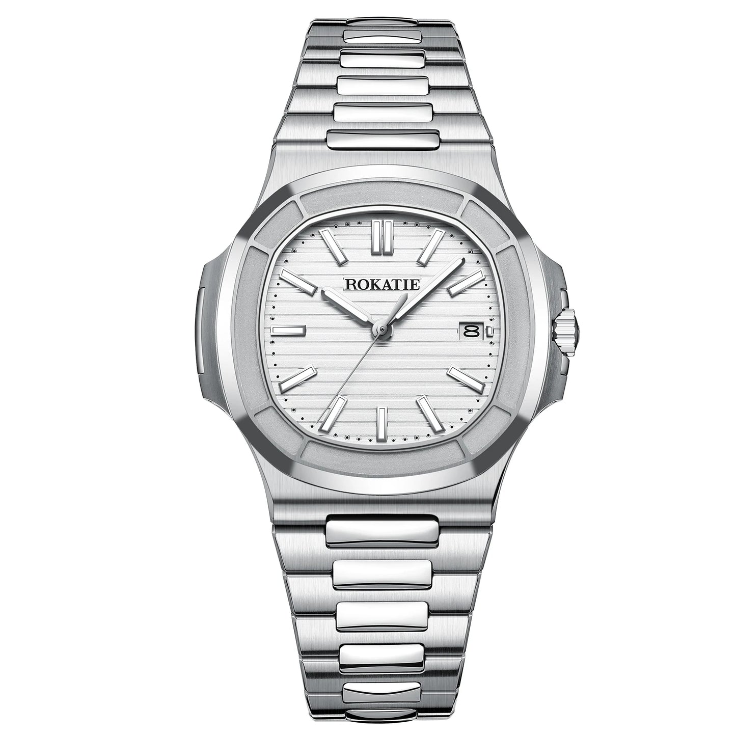 ROKATIE 2024 Luxury 9015 Japanese Movement Stainless Steel Watch 38mm Case Luminous Feature Day 50m Waterproof Watches for men