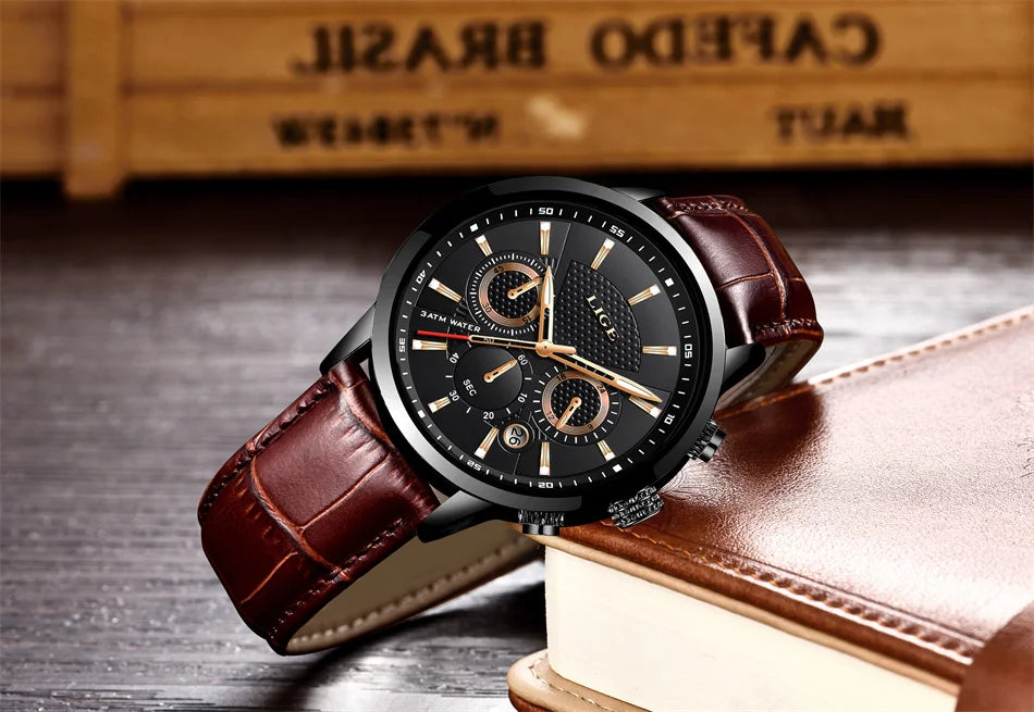 2024 LIGE Top Luxury Mens Watch Casual Business Quartz Watches Men Fashion Leather Wristwatch Waterproof Male Clock Reloj Hombre