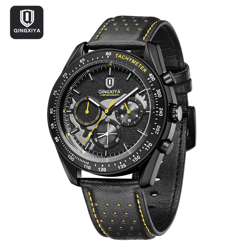 QINGXIYA New Men's Quartz Watches Top Brand Luxury Chronograph Watch Sport Leather Strap Strap Waterproof 24 Hours Male Clock