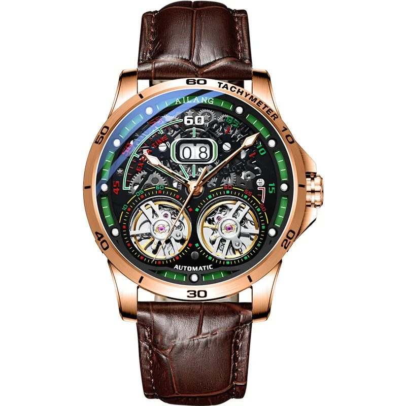 Luxury Sports Double Tourbillon Watches for Men Fashion Calendar Mechanical Watch Waterproof Luminous Clock Mens