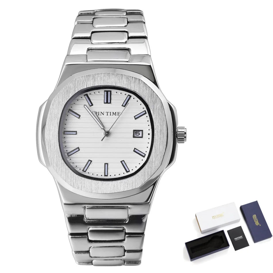 2025 Top Brand Luxury Men Wristwatch Business Waterproof Luminous Alloy Polygonal Case Business Quartz Watch Male with Calendar