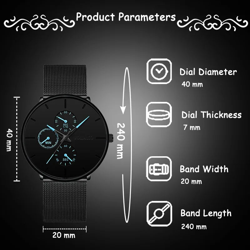 2025 Mens Luxury Watches for Men Business Casual Ultra Thin Clock Male Stainless Steel Mesh Belt Quartz Watch relogio masculino