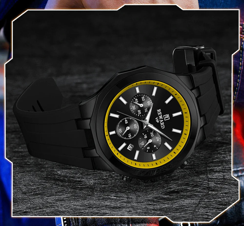 REWARD Mens Watches Top Luxury Brand Waterproof Sport Wrist Watch Chronograph Quartz Military Genuine Relogio Masculino