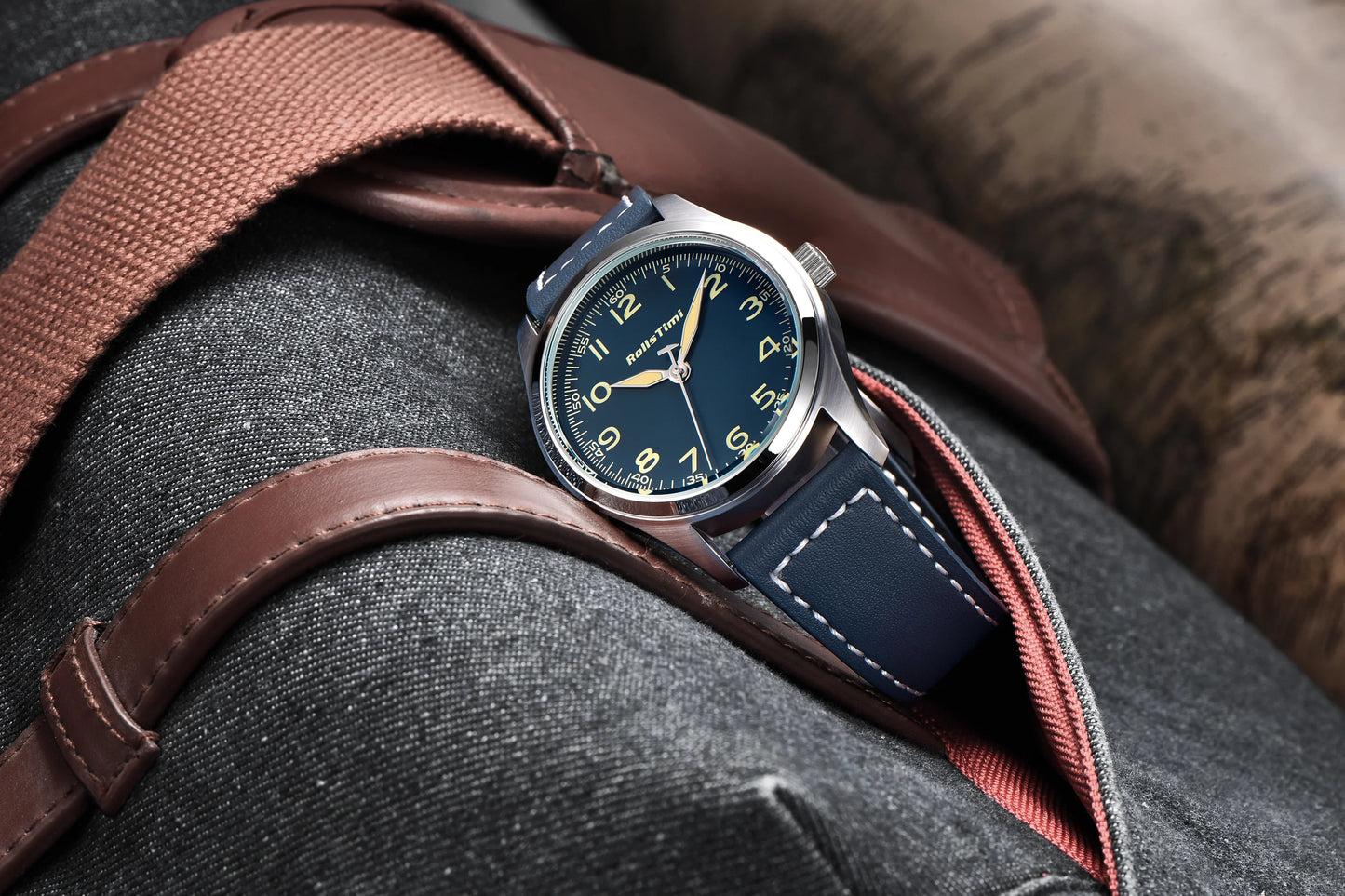 2025 New Rollstimi Men's Brand Watches Quartz Sapphire Mirror Men Simple Luminous Waterproof Wristwatch Business Leather Clock