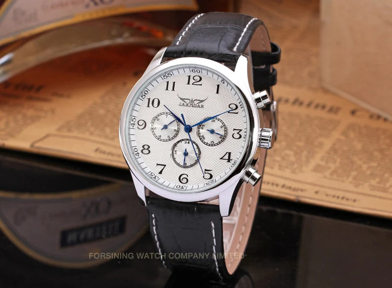 JARAGAR Luxury Replica Six Hands Multifunctional Automatic Man Watches Leather Elegant Mechanical Waterproof Male Wrist Clock