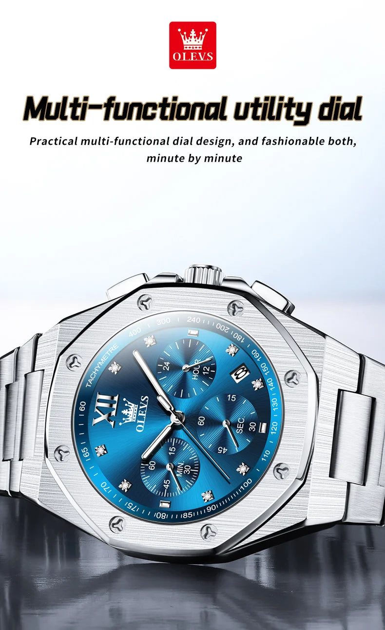 OLEVS 3626 Men's Watches Rhombus Dial Original Quartz Watch for Man Waterproof Luminous Stainless Steel Wristwatch Male Date