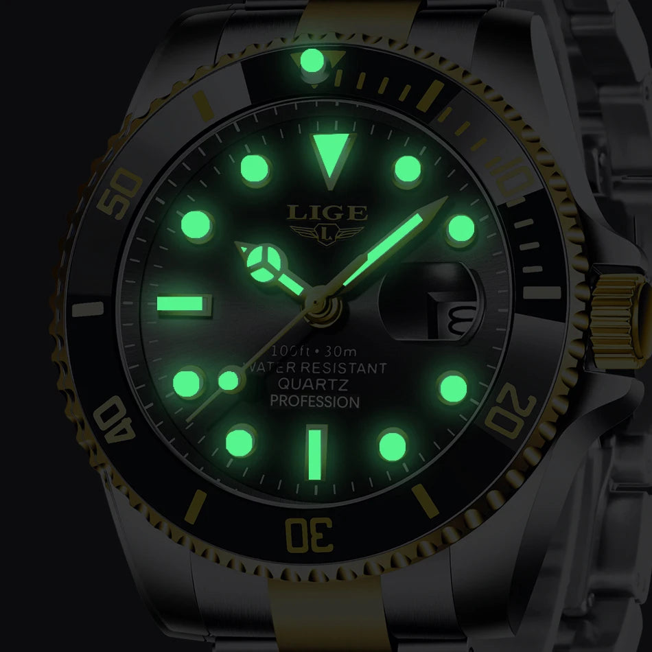 Reloj LIGE Top Brand Luxury Fashion Diver Watch Men Waterproof Date Clock Sport Watches Mens Quartz Wristwatch Relogio Masculino