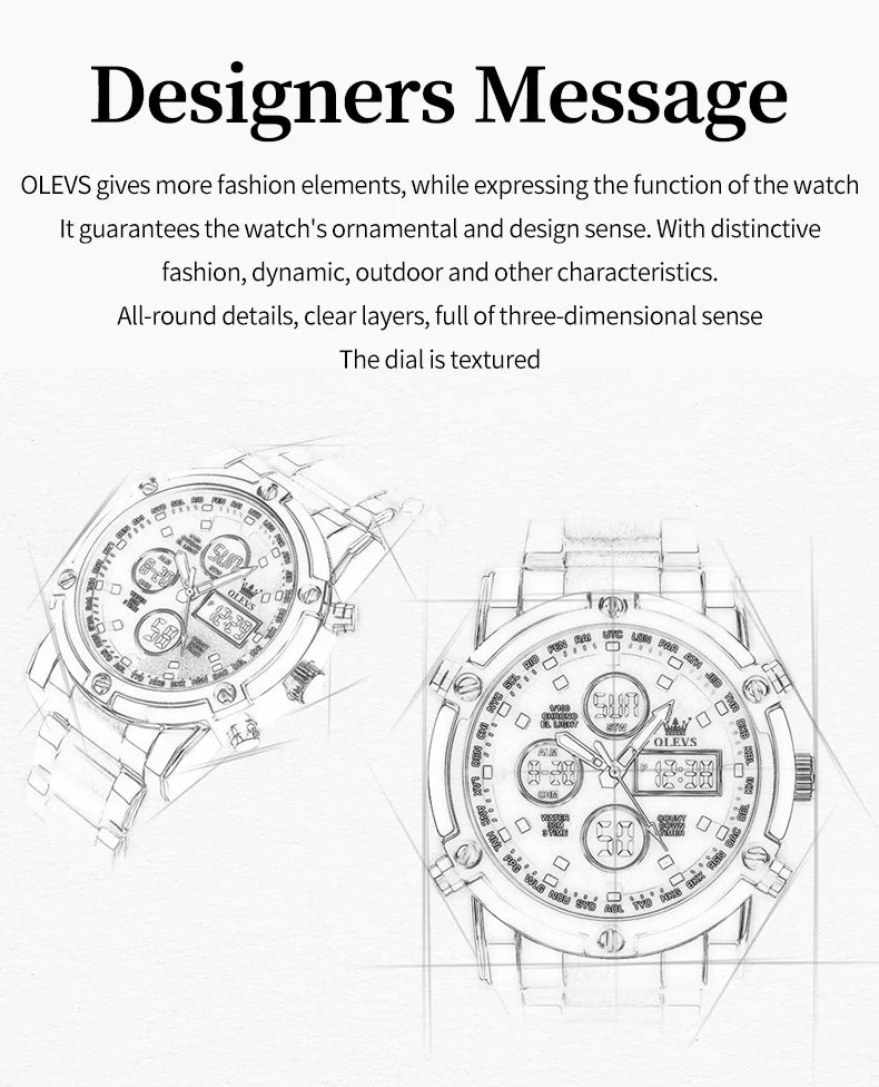 OLEVS 2024 New Mens Watches Top Brand Luxury Sport Digital Quartz Wristwatch For Men All Steel Military Waterproof Clock+Box