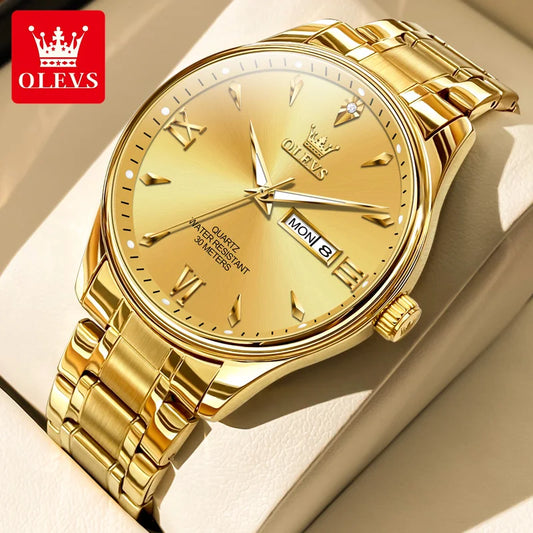 OLEVS 9806 Classic Men's Watches Roman Scale Date Week Stainless steel Business Waterproof Hand Clock