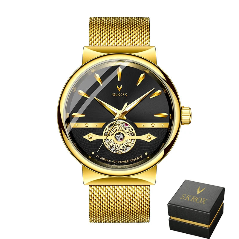 2025 SKROX Original High-End Luxury Elegant Automatic Movement Clockwork Thin Man Watch Mechanical Waterproof Male Wrist Watches