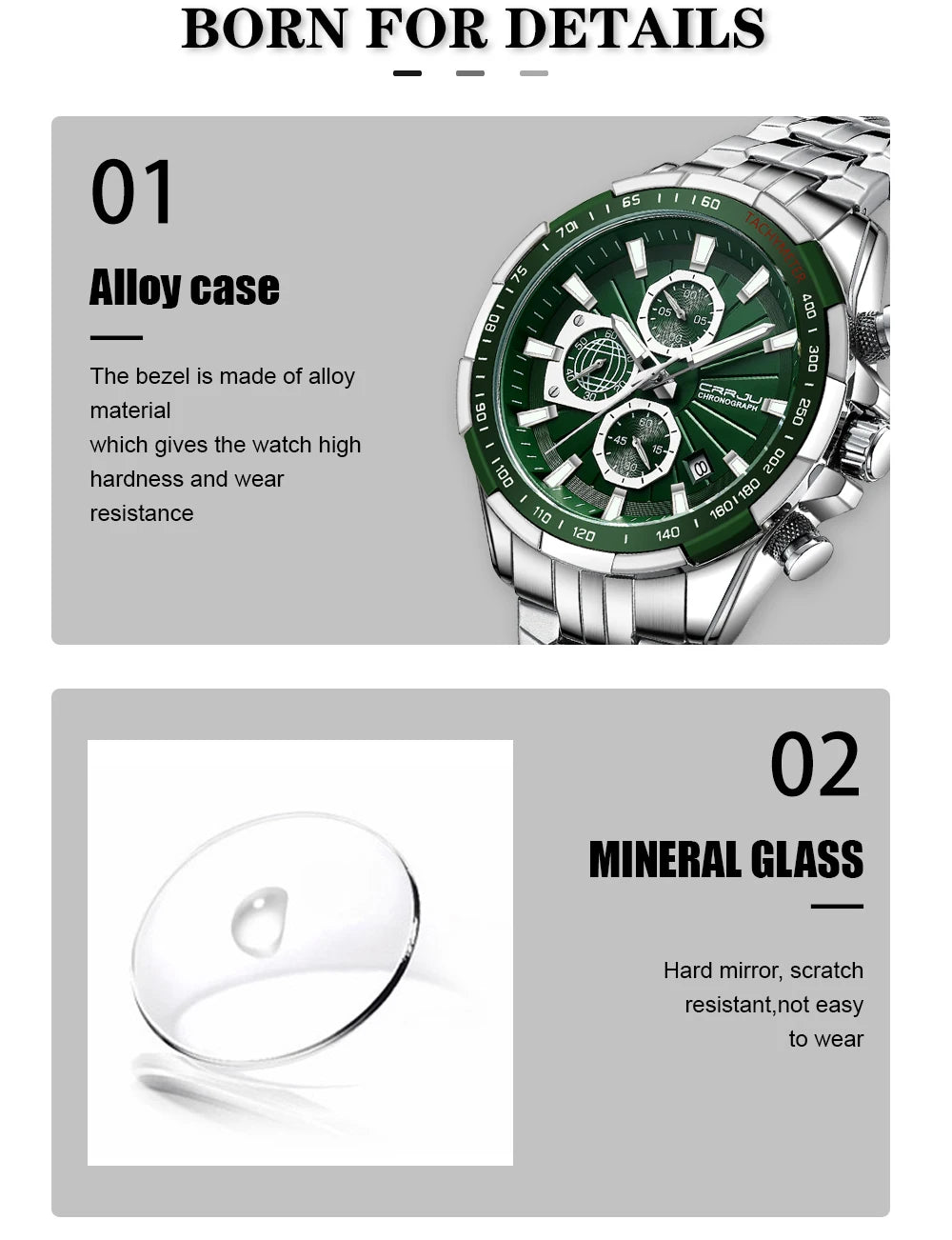 CRRJU Men's Watches Fashion Business Multifunction Quartz Chronograph with Auto Date and Luminous Hands Relogio Masculino