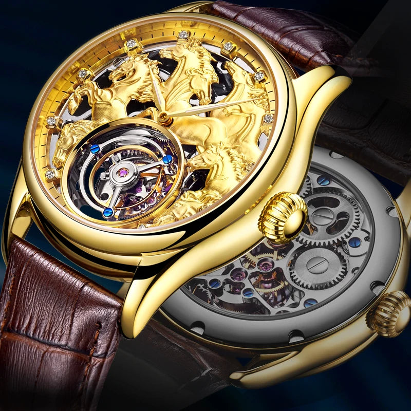 Aesop Flying Tourbillon Mechanical Watch For Men Eight Horses Stylish Waterproof Wristwatch Stylish Skeleton Dial Luxury 2025A